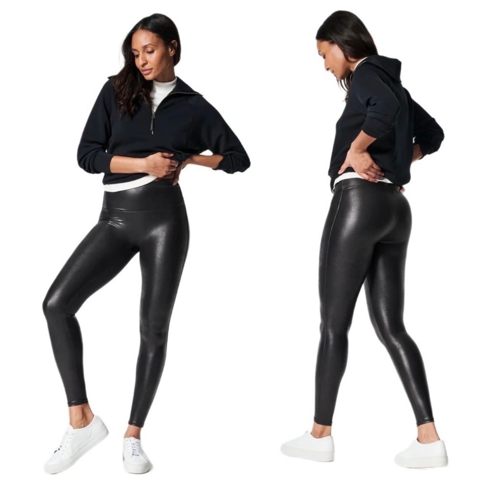 SPANX Black Faux Leather / Vegan Leather Leggings Size Medium